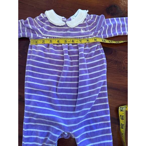 Ralph Lauren Lavender/White Stripe Peter Pan Collar Velour Coverall Baby 6 Mos - Picture 3 of 8